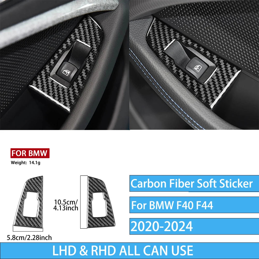 Real Carbon Fiber Car Accessories Black Trim Cover Soft Sticker For BMW 1/2 Series F40 F44 2020 2021 2022 2023 2024