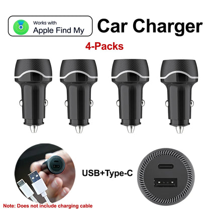 1-4Pack Universal Mini GPS Locator Track Car Charger Cigarette Lighter USB Type-C Adapter Use For iPhone IOS Apple Find My APP