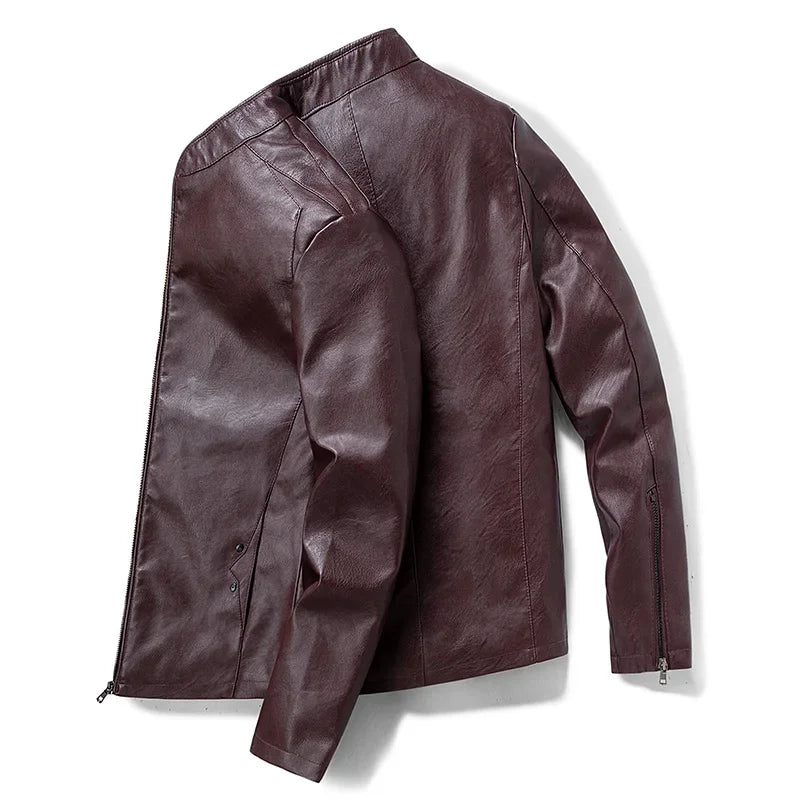 Autumn Winter Comfortable Fashionable Trendy Handsome Men Imitation Leather Jacket Simple Natural Windproof Warm Leather Jacket