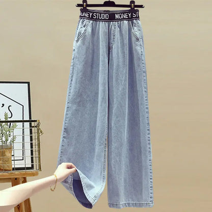 2025 Summer New Stitched Chiffon Shirt Female Set Elegant Women's Jeans Casual Blouse Two Piece Set Ladies Tracksuits