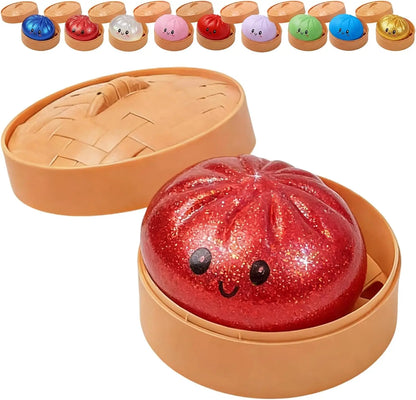 Glitter Dumpling Squishy Toy with Box Soft Sensory Squeeze Stress Relief Fidget Toy Cute Dumpling Slow Rising Gift for Kids Adul