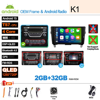 Car Radio For Nissan X-Trail Qashqai 2 J1T32 Qashqai J10 J11 2014 2015 2016 2017 2018 2019  Wireless WIFI GPS Carplay Auto DVD