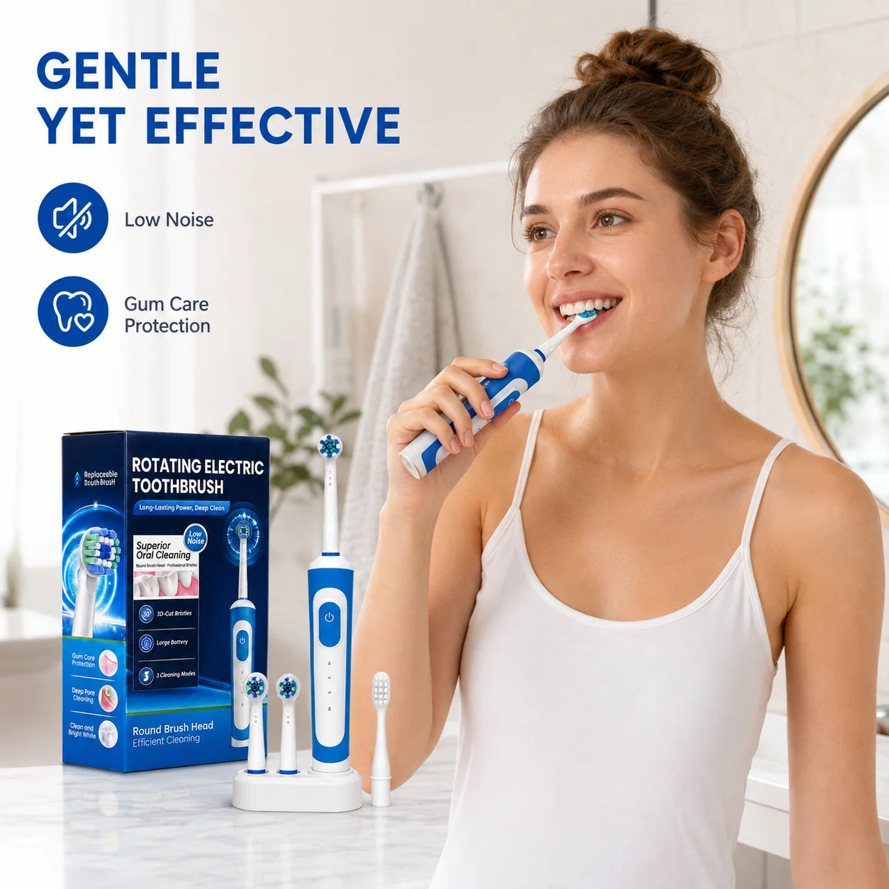 Dr Yadent Rotary Electric Toothbrush for Adults 3 Modes IPX7 Waterproof 3 Brush Heads 45 Days Battery Compatitble with Oral B