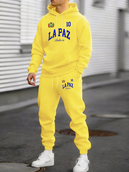 Lapaz Bolivia Emblem Printed Comfy Street Hoodie Winter Fleece Casual Sweatshirts Long Pants Sets Man Basics All-Match Sweatpant