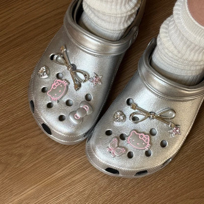Hello Kitty Silvery Series Shoe Charms Set Girls Women Shoe Charms DIY Hole Shoes Detachable  Hole Shoes Slippers & Clogs