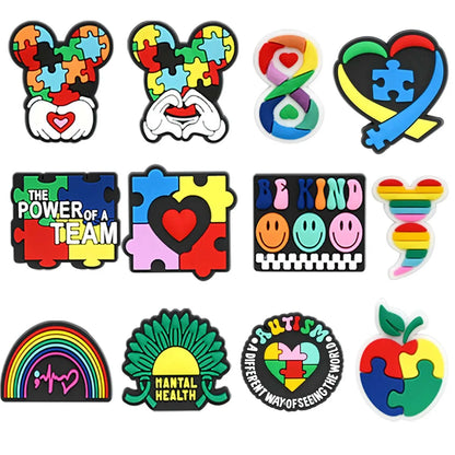 21PCS Autism Stationery  Fall Winter Shoe Charms Garden Shoe Accessories Buckle Fit Clogs Sandals Decorate kids Xmas Gifts