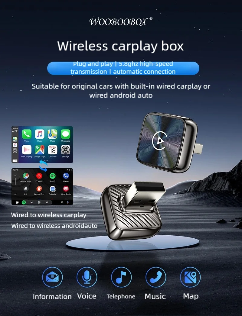 2026 Latest Wireless CarPlay Apapter USB CarPlay & Android Auto,Type-C Port,Converts Wired to Wireless,Plug & Play,Auto-USB
