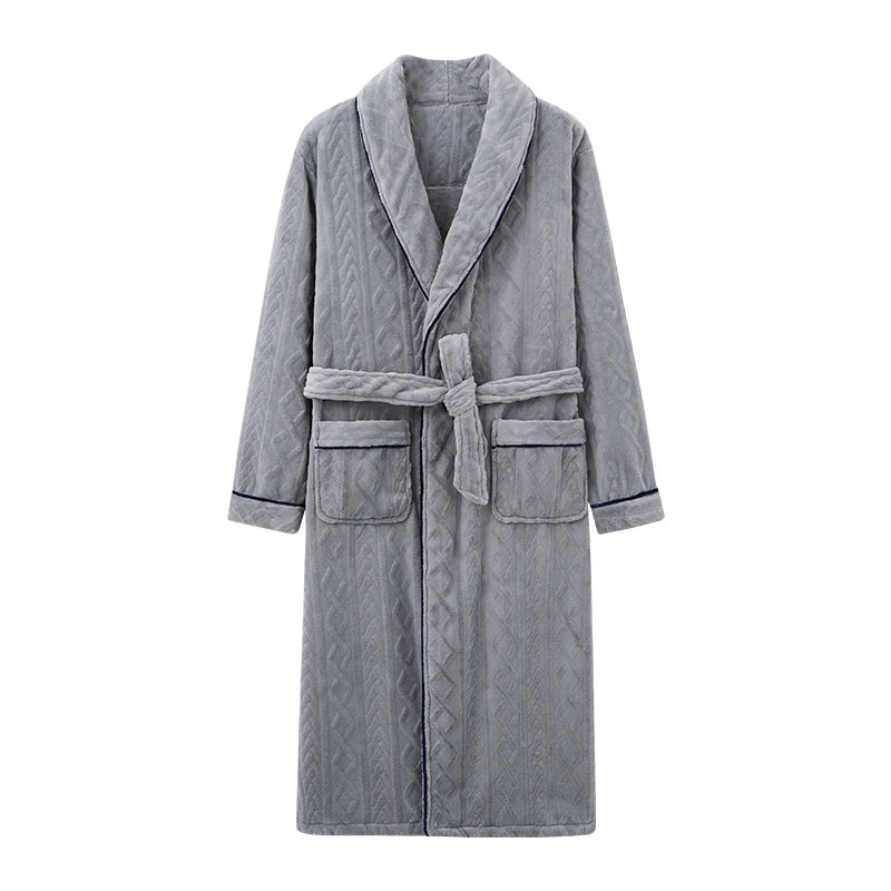 Autumn Winter Bathrobe Men Thick Flannel Sleep Top Kimono Robes For Male Coral Fleece Robes Long Bath Robe Bride Dressing Gown