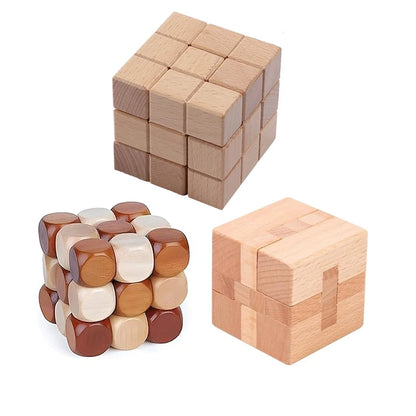 Classic Luban Lock Puzzle 3PCS Set Wooden Brain Teaser For Adults And Kids IQ Challenge Unlock Interlocking Educational Toys