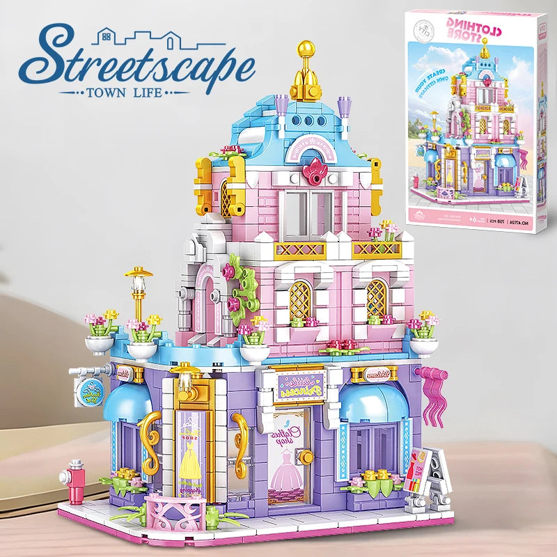 City Street View Series Clothing Store Building Blocks Mini Architecture Model Shop Toy Creative Gift for Kids Children