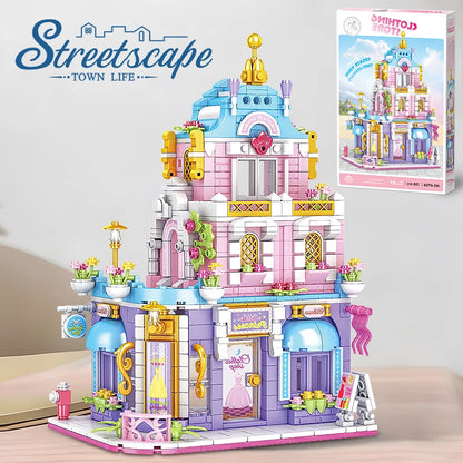City Street View Series Clothing Store Building Blocks Mini Architecture Model Shop Toy Creative Gift for Kids Children