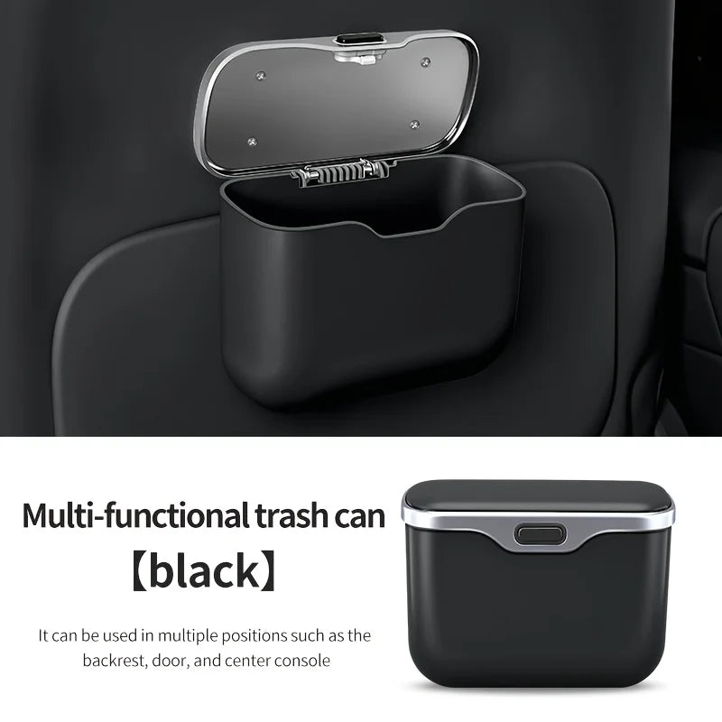 1pcs  Hanging Multifunctional Car Trash Can with Lid Button Wet Dry Use Auto Interior Storage Organizer Bin