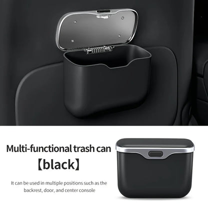 1pcs  Hanging Multifunctional Car Trash Can with Lid Button Wet Dry Use Auto Interior Storage Organizer Bin
