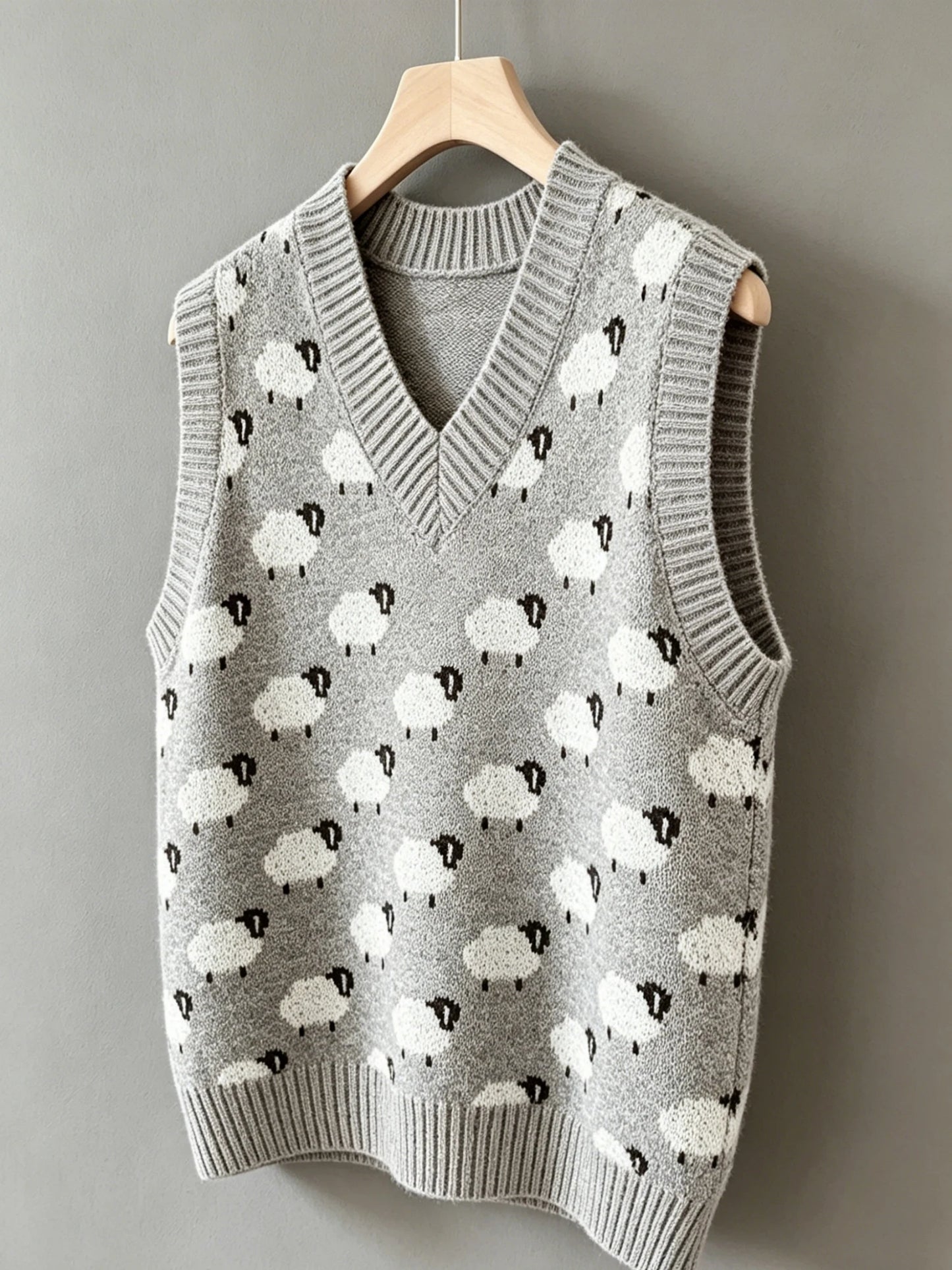 Women's plus size sheep pattern knitted vest, casual and elegant spring/summer style