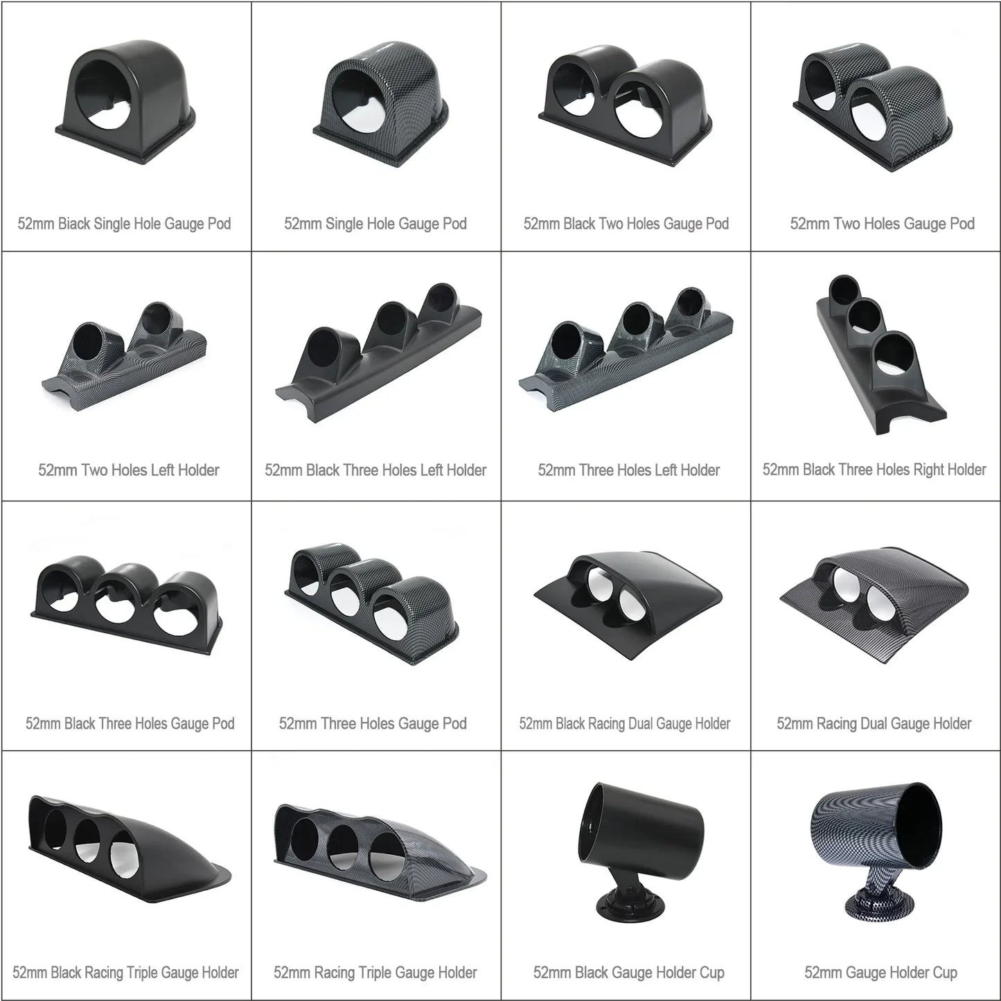 52MM Car Gauge Pod Black Single & Dual & Triple Hole Gauge Holder Racing Car Left Right Drive Bracket for 2 inch Meter Universal