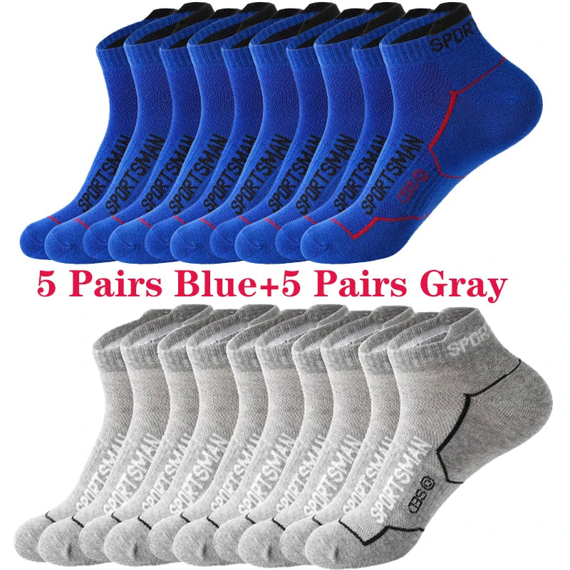 10 Pairs Men's Ankle Running Socks Cotton Breathable Marathon Sports Short Socks Comfortable Sweat Absorption Fitness Socks