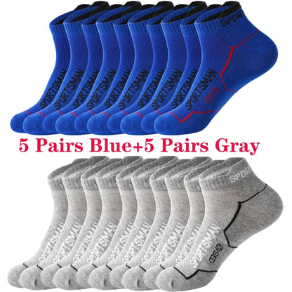 10 Pairs Men's Ankle Running Socks Cotton Breathable Marathon Sports Short Socks Comfortable Sweat Absorption Fitness Socks