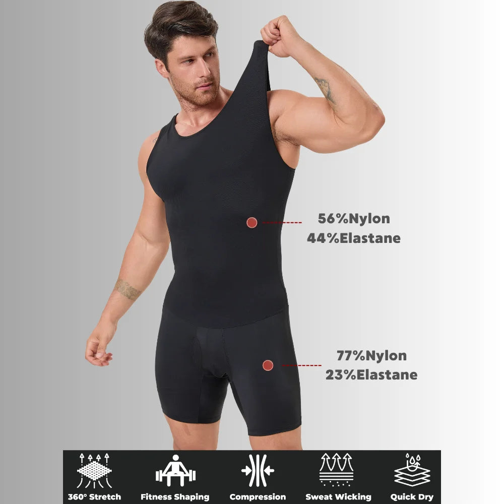 Men's Compression Full Body Bodysuit Tummy Thigh Control Slim Shapewear Open Crotch Easy Toilet Fitness Daily Base Undershirt