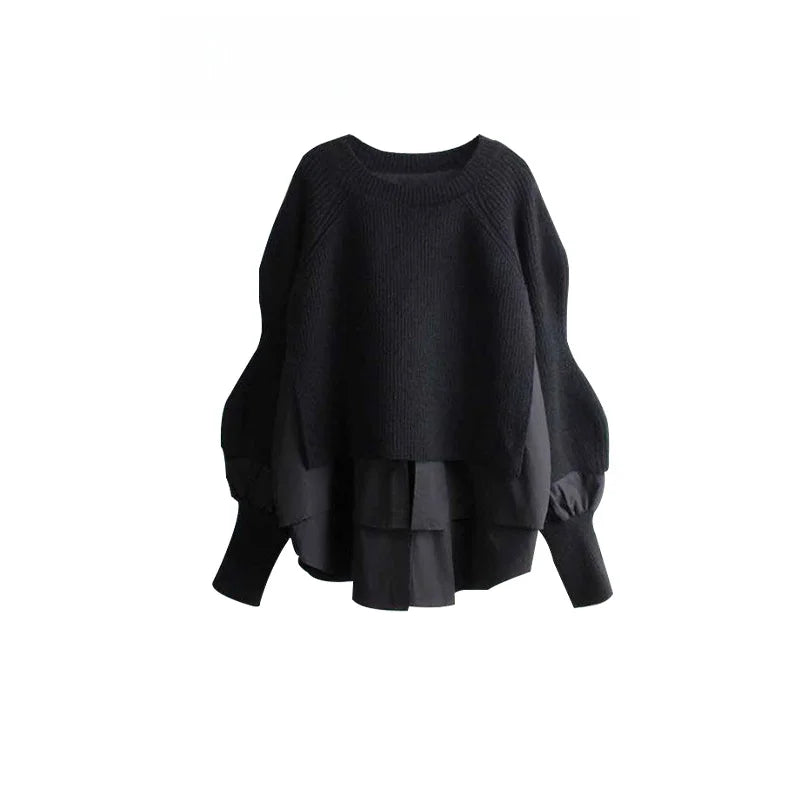 Autumn Winter Fashion Loose Slimming Splice Knitted Sweater High Waist A-Line  Skirt Set Women's plus Size Clothing