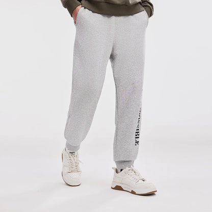 Metersbonwe Men's Fleece-Lined Tapered Pants with Side Print Autumn Winter Thermal Joggers Comfortable Cuffed Sport Sweatpants