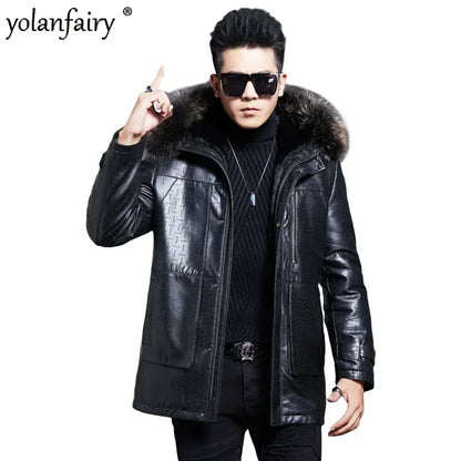 Sheepskin Jacket Men Real Fur Parkas 2023 Winter Kid Lamb Coats Men's Raccoon Fur Hooded Natural Leather and  Fur Jackets FC