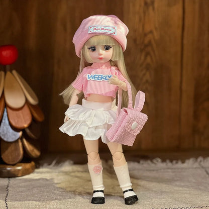 30cm 1/6 Fashion Girls Dress Up Doll Movable 20 Joints Cute Sweet Face Festival Gift with Clothes Shoes BJD Princess Doll Toy