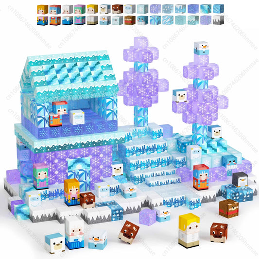 Magnetic Building Blocks New Mine World Magnetic Snow Ice Castle Construction Brick Cube STEM Boy Girl Children Toy Set Gift