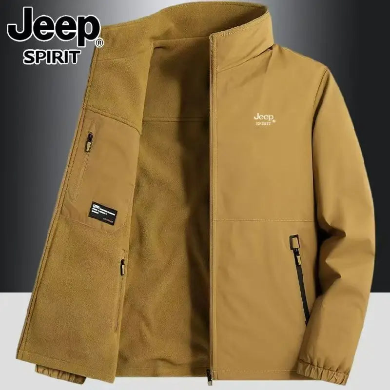 JEEP's new men's Jeep warm windproof jacket with a stand-up collar for autumn and winter, a double-sided casual jacket