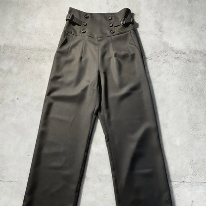 Spring Autumn Lolita Black Versatile High Waist Long Pants Y2K Vintage Trousers Court British Style Straight Pants for Women