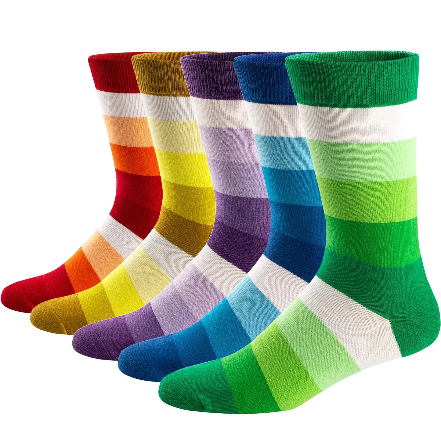 5Pairs Mens Fun Dress Socks, Pattern Funny Socks Pack, Colorful Striped Combed Cotton Novelty Socks，Cool Breathable Casual Socks