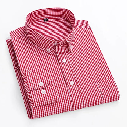 Thin Spring Summer 100% Cotton Shirts for Men Long Sleeve Checkered Dress Shirt Mens Blue Green  Men Clothing  Button Up Shirt