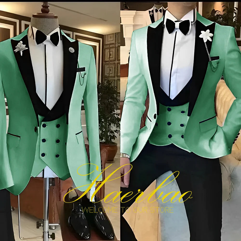 White Men Suits 3 Piece Slim Fit Groom Tuxedos for Wedding Groomsmen Italian Style Suit Jacket with Double Breasted Vest Pants