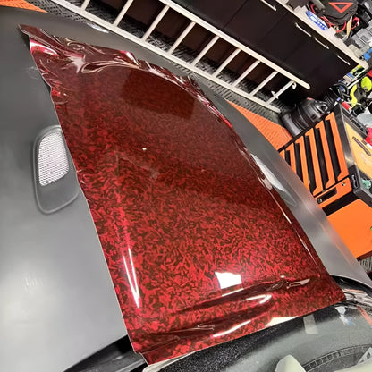 Glossy Carbon Fiber Red Film Car Body Film Vinyl Wrap Air-release Forged Carbon Fiber Red Self Adhesive Stickers Car Accessories