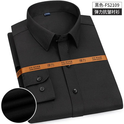 New Men's Shirt Long Sleeve Tooling Elastic Business Slim-fit Non-ironing Long Sleeve High-end Solid Color Men's Casual Shirts