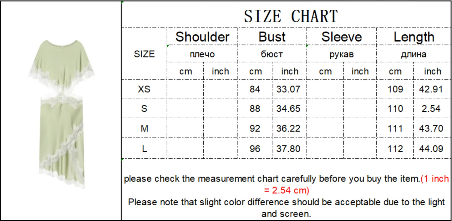 New Women Sexy Cut Out Dresses Solid Lace Spliced Short Cape Sleeve Asymmetric Midi Dresses Summer Ladies Elegant Party Dress