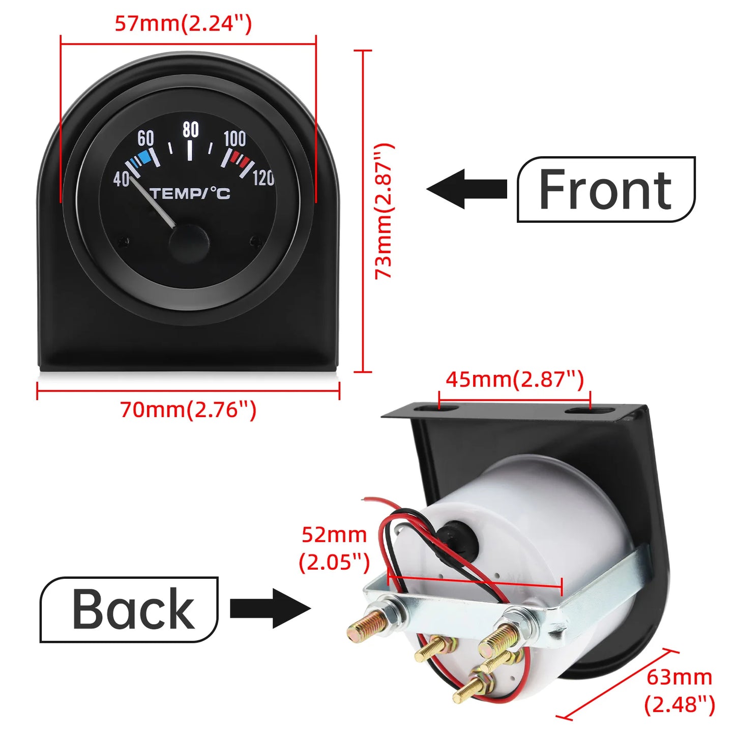 Auto Temperature Meter with Sensor 1/8 NPT 52mm LED Digital Oil /Water Temp Indicator PSI Oil Press Black Gauge Fit Gasoline Car
