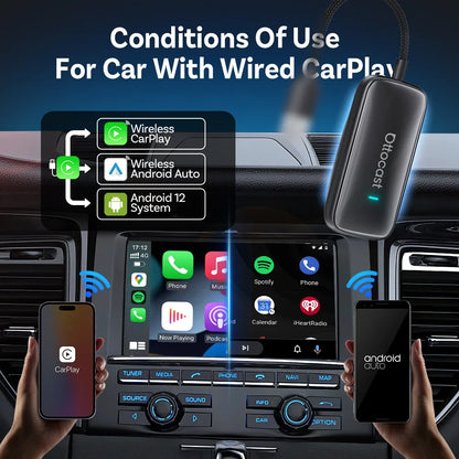 OTTOCAST Play2Video Ultra Wireless CarPlay Android Auto Adapter Built-in Youtube Netflix Video Box Car Accessories