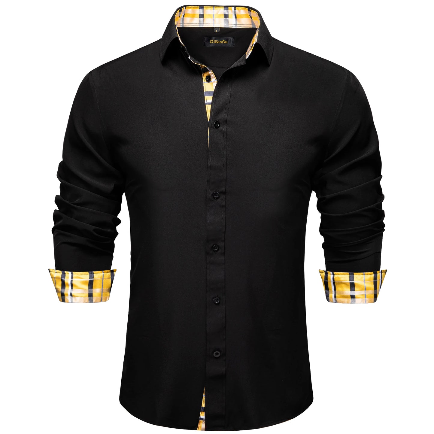 Men Shirts Long Sleeve Black and Green Contrast Color Tops Casual Fashion Polyester Dress Shirt Business Party Men Clothing