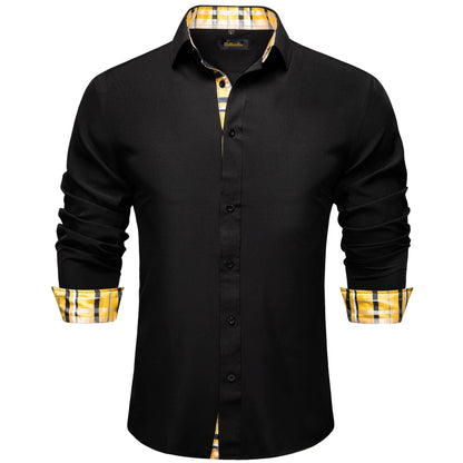 Men Shirts Long Sleeve Black and Green Contrast Color Tops Casual Fashion Polyester Dress Shirt Business Party Men Clothing