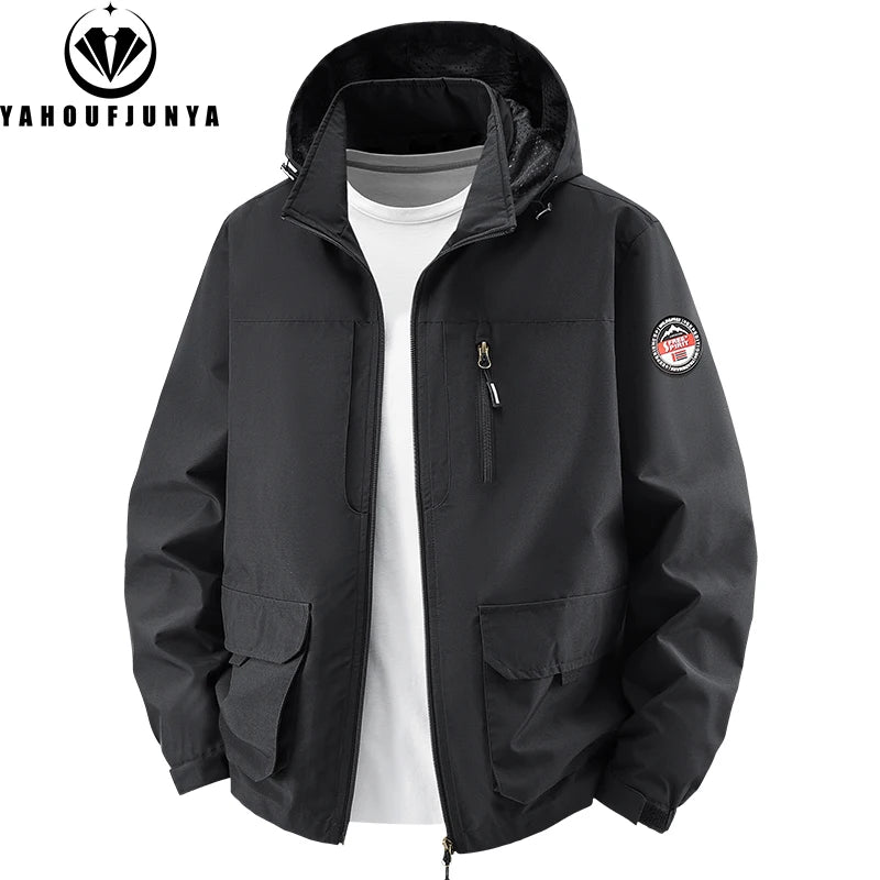 8XL Men Spring Outdoor Leisure Windbreak Removable Hooded Jacket Men Autumn Cargo Pocket Fashion Brand Jacket Coat Male Clothing
