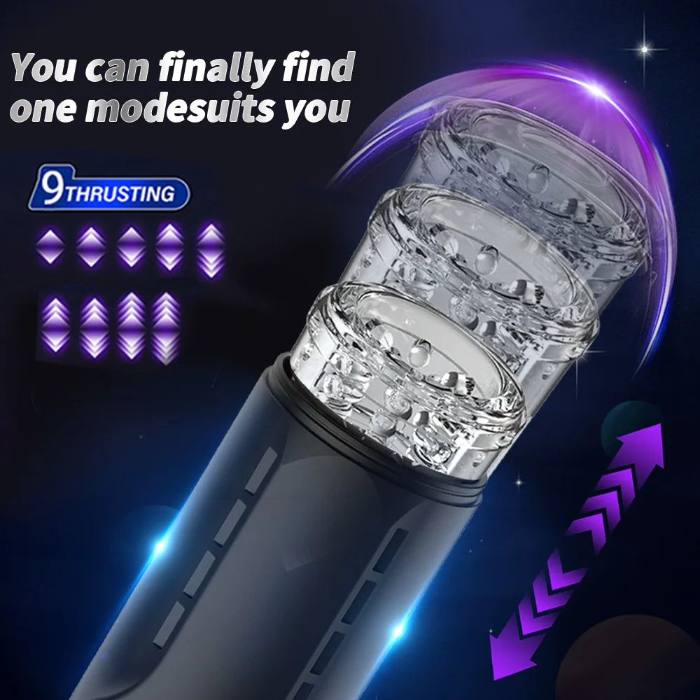 Male Masturbator Adult Sex Toys Automatic Stroker with 9 Thrusting & Rotating 3D Realistic Transparent Textured Sex Machine