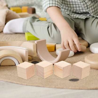20Pcs Craft Wood Blocks Natural Solid Wood Squares 5Cm Blank Cubes for Painting Doodling Kids Learning Tools Family Interactive