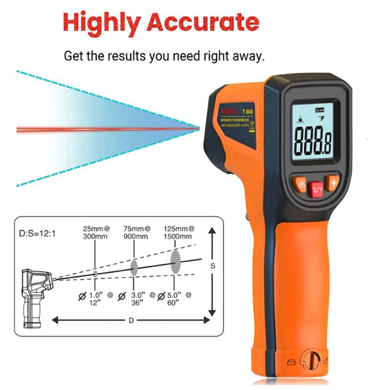 T400 T600 Digital Infrared Thermometer -50℃ to 400/600℃ High Precision Pyrometer Industrial Non-contact Temperature Sensor