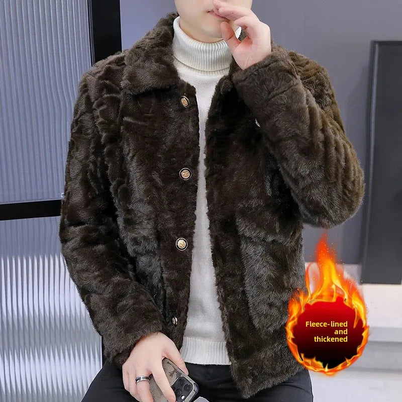 Winter Faux Fur Jacket for Men Fashion Thickened Warm Coats Casual Business Social Streetwear Leather Jacket Men Clothing