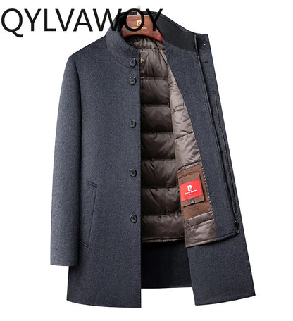 QYLVAWOY 100% Real Wool Man Jacket Winter Men's Wool and Trench Coats Mid-Length Jackets Stand Collar Coat Warm High Quality
