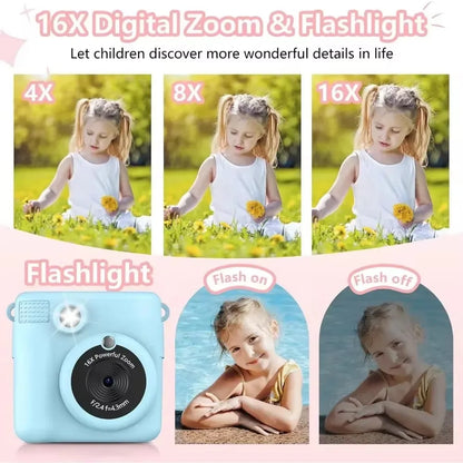 Portable Instant Print Camera for Kids - 1080P HD Video Camera with 3 Rolls Photo Paper and 32GB Card, Perfect Toy for Toddlers