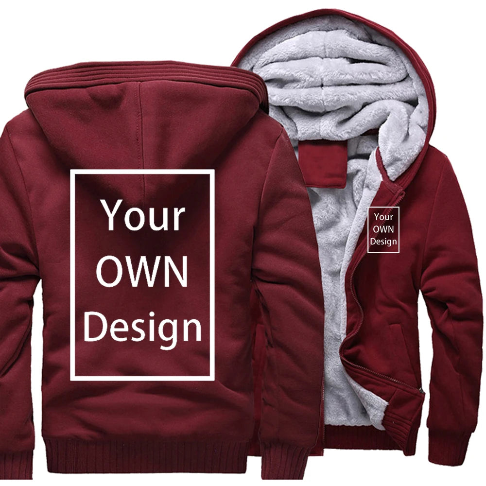 Customized Pattern Logo Diymen Zipper Pocket Coat Fashion Hoodie Casual Loose Jacket Unisex Winter Thicken Warm Clothing