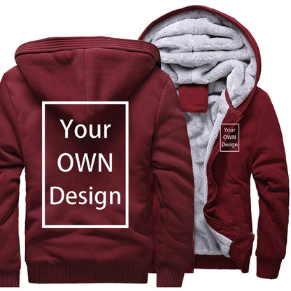Customized Pattern Logo Diymen Zipper Pocket Coat Fashion Hoodie Casual Loose Jacket Unisex Winter Thicken Warm Clothing