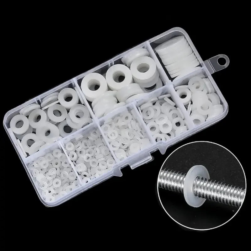 500Pcs M2 M2.5 M3 M4 M5 M6 M8 M10 White Plastic Nylon Flat Washer Flat Gasket Screw Bolt Insulation Washer Assembly Kit