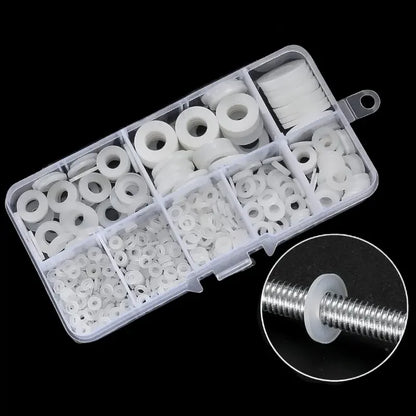 500Pcs M2 M2.5 M3 M4 M5 M6 M8 M10 White Plastic Nylon Flat Washer Flat Gasket Screw Bolt Insulation Washer Assembly Kit